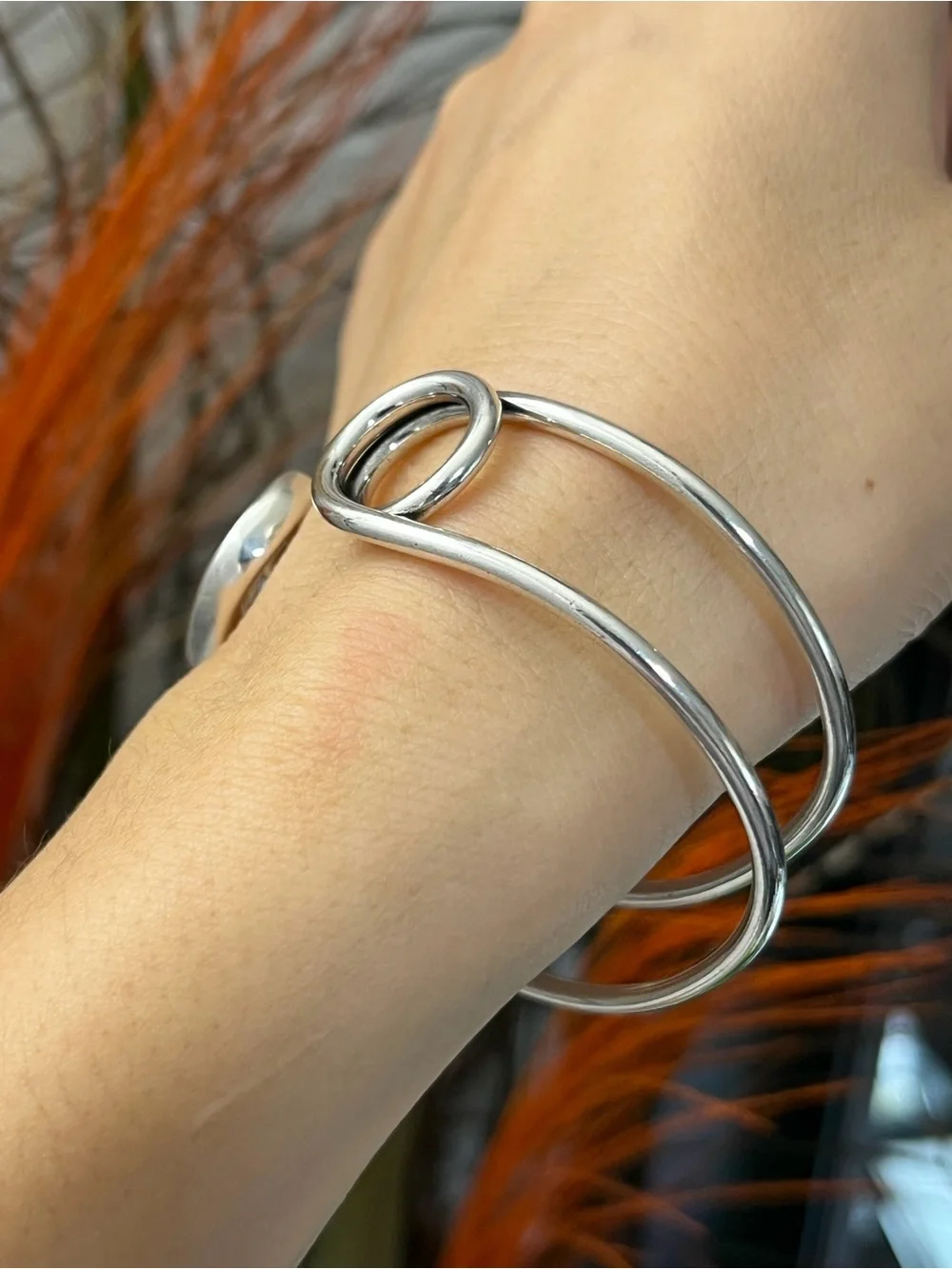 Unisex S925 silver big safety pin cuff bangle bracelet for women girls gift